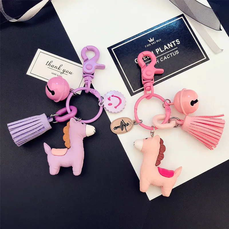 

2019 New Popular Cute bell Key Chain Car Keyring Holder Bag Pendant Charm Keychain Plush Fur New Cute Women Keyrings Hot