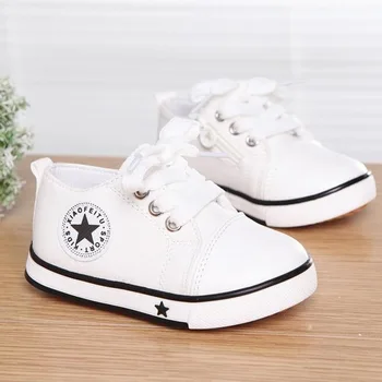 

Summer Spring Canvas Children's Shoes Star Fashion Sneakers Kids Lace-up Casual Shoes For Girls Boys Black Withe Red