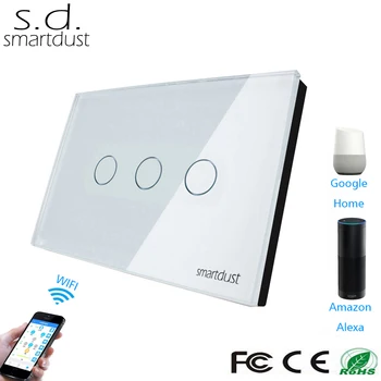 

Smartdust US AU Smartlife Tuya App Wifi Switch Google Home Alexa Compatible 3 Gang Light Wireless Smart Home Touch Switch