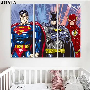 

Batman Superman Canvas Painting Justice League Superheroes Wall Art Cartoon Comic Pictures For Baby Kids Room Nursery Boy Decor