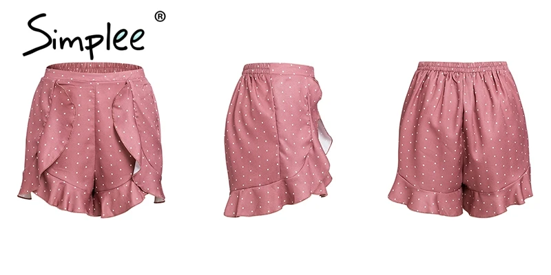 Женские шифоновые шорты Simplee, с точечным принтом, богемные элегантные шорты с рюшами и высокой талией, повседневные пляжные свободные шорты для лета