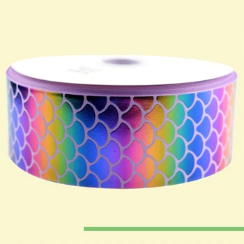 

3" inch 75 mm 7.5cm white based colorful based foil laser scales free shipping printed grosgrain ribbons for gift decoration