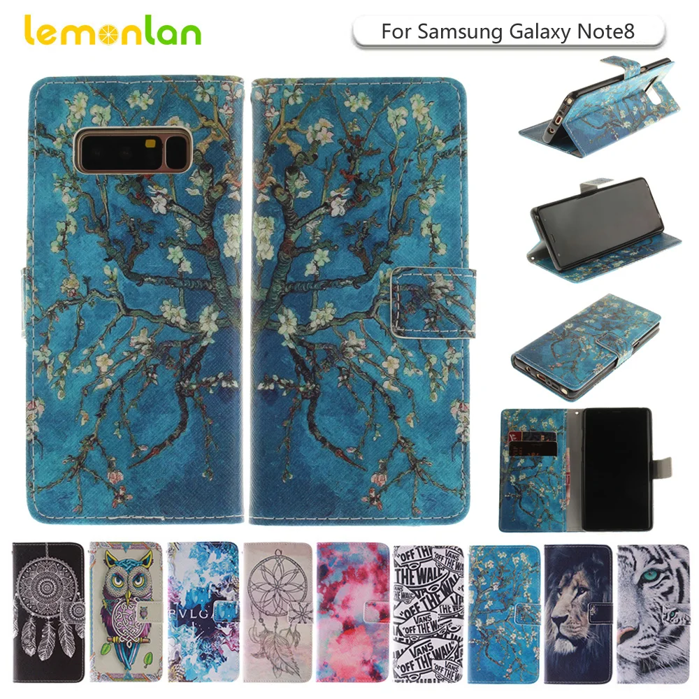 Lemonlan Note8 Phone Case Fashion Lion Tiger Flip Wallet