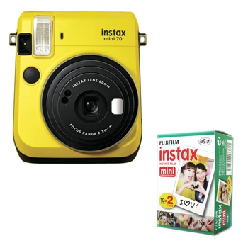 Fujifilm Instax Mini 70 мгновенная пленка Камера Желтый со стильным плечевым ремнем+ Fuji 20 пленка мгновенная фотография белый край изображения - Цвет: Yellow