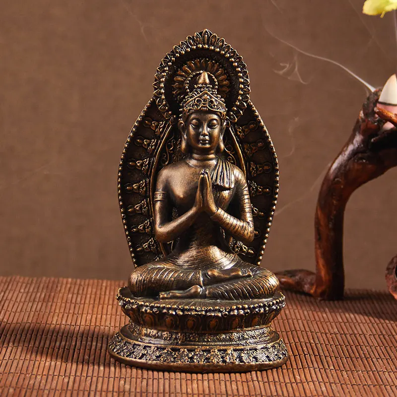 Southeast Asian Zen antique Buddha statues Chinese style living room sitting Buddha home decorations old tea table furnishings
