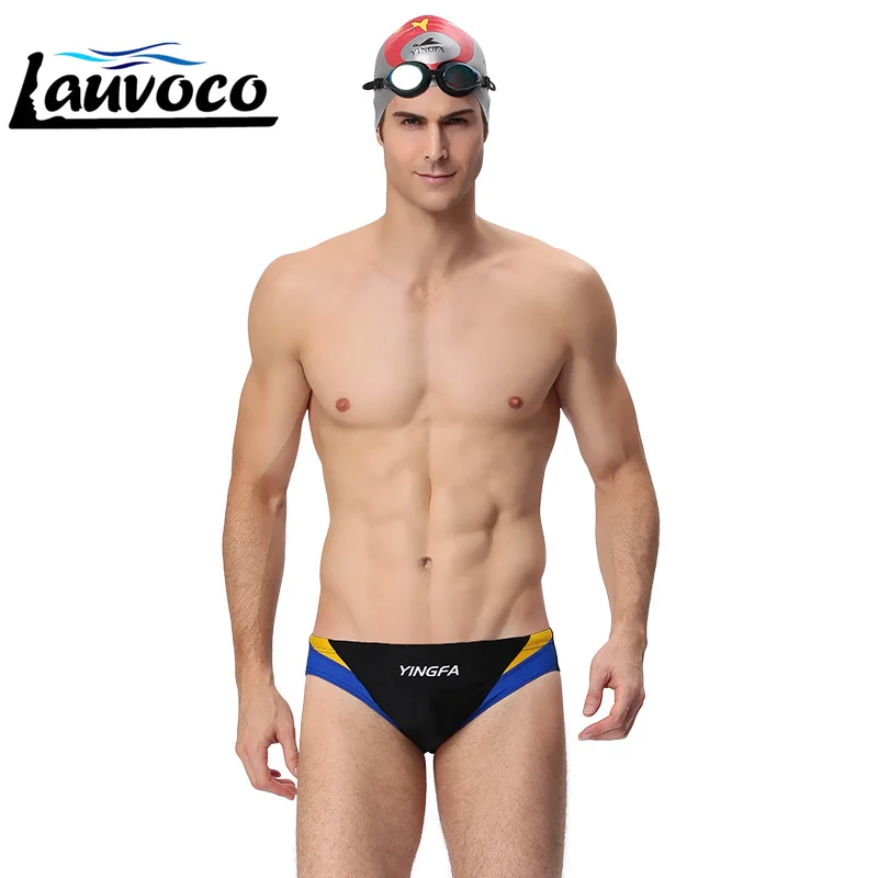 

Yingfa Swimming Briefs Patchwork Men Swimwears Quick Dry Sharkskin Sports Trunks Racing Swimsuit Boy Big Size Bathing Suit 2XL