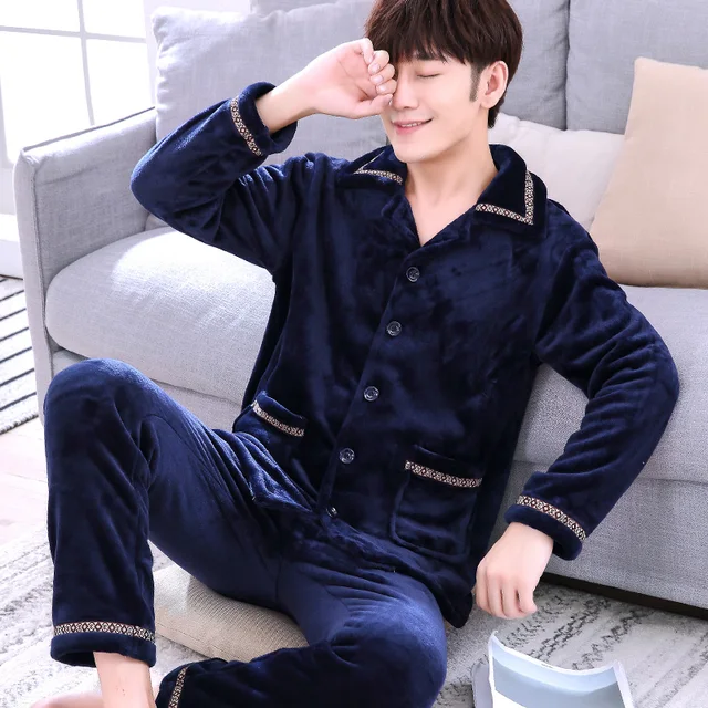 SusanDick 2017 Autumn Winter Coral Fleece Pajamas Men Thick Warm