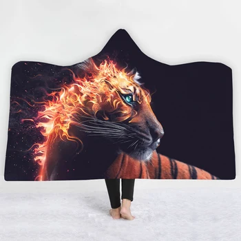 

Tiger fire black bottom Blankets hats keep warm modern blankets comfortable soft 3D twin full size good quality blanket