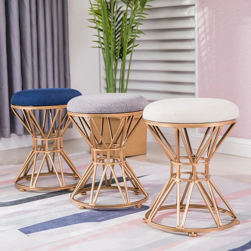 

15%North European dressing stool fashion wrought iron stool fabric change shoe bench bedroom dressing table chair nail makeup st