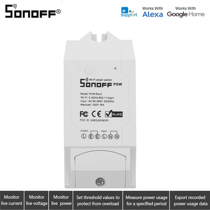 

Sonoff Pow R2 Smart Wifi Switch Controller With Real Time Power Consumption Measurement 15A/3500w Smart Device Via Android IOS