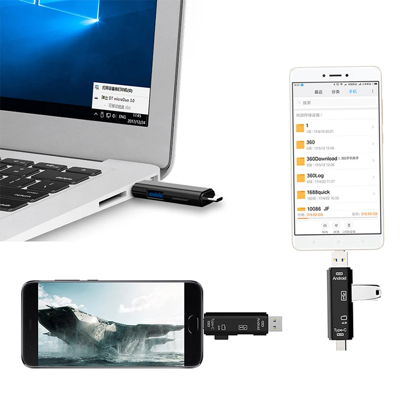 Kuman 2.0 OTG Card Reader USB MicroUSB TypeC Interface with Micro SD USB TF Card Slot Y211 Flash Memory Card Reader for Phone Kuman 2.0 OTG Card Reader USB MicroUSB TypeC Interface with Micro SD USB TF Card Slot Y211 Flash Memory Card Reader for Phone