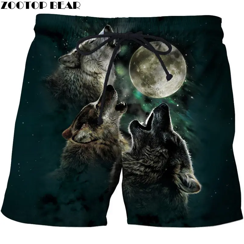 Три Волка перед Moon Для мужчин Пляжные Шорты Камень пляжные шорты с рисунком Повседневное Plage быстрое высыхание шорты Уличная zootop bear