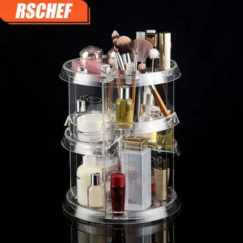 

RSCHEF 1 pcs Rotating Makeup Organizer Box Brush Holder Jewelry Organizer Case Jewelry Makeup transparent Cosmetic Storage Box