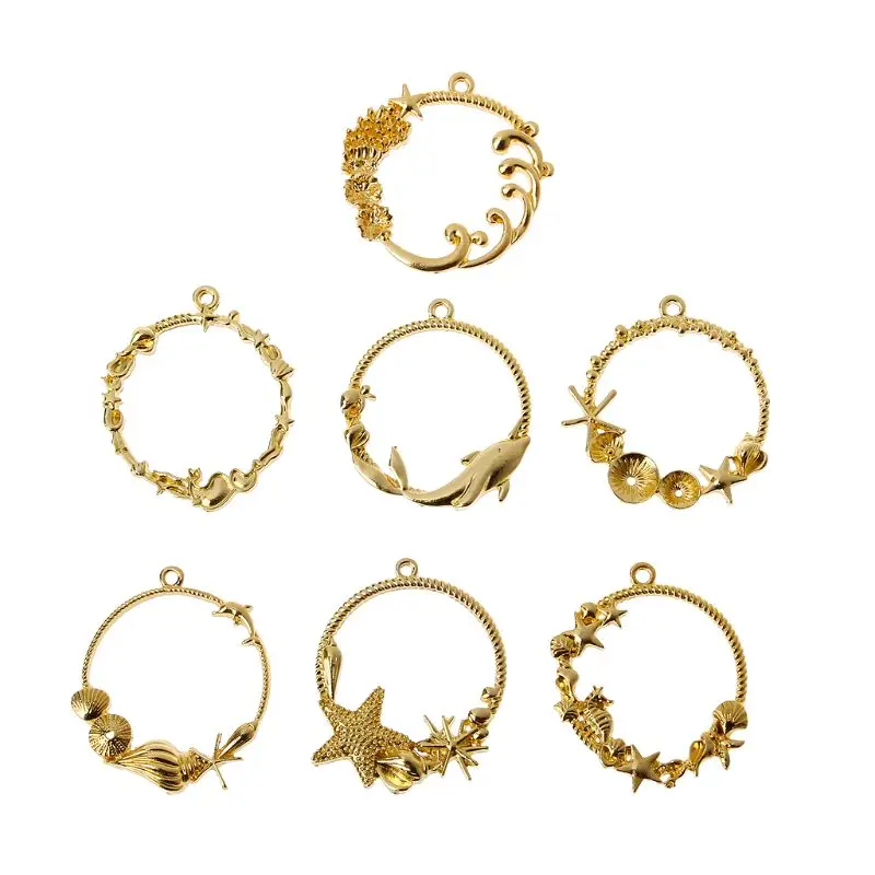 

7Pcs Seashell Round Blank Pendant Resin Frame Open Bezels Setting Jewelry Making