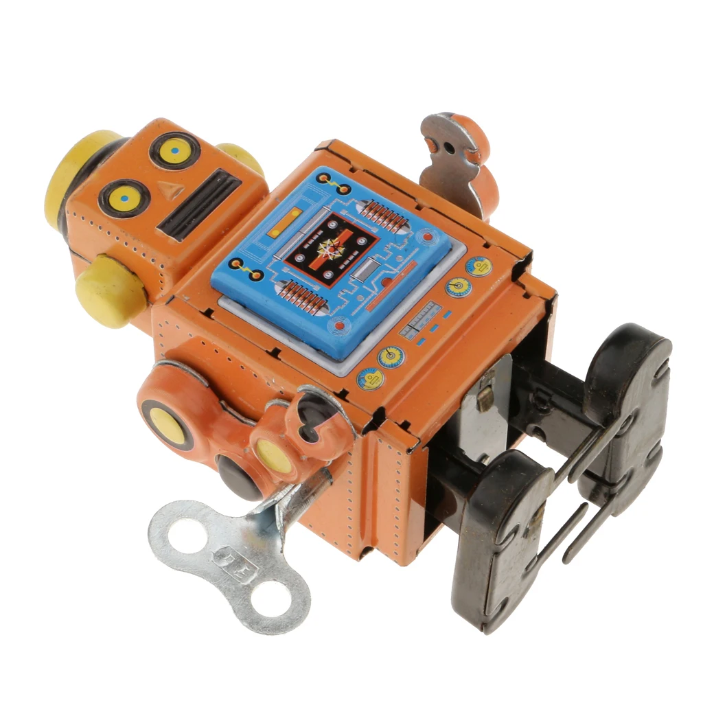 MagiDeal 1Pc 10cm Vintage Wind Up Clockwork Mechanical Walking Tin Crafted Robot Handmade Toy for Boys Birthday Gift Yellow