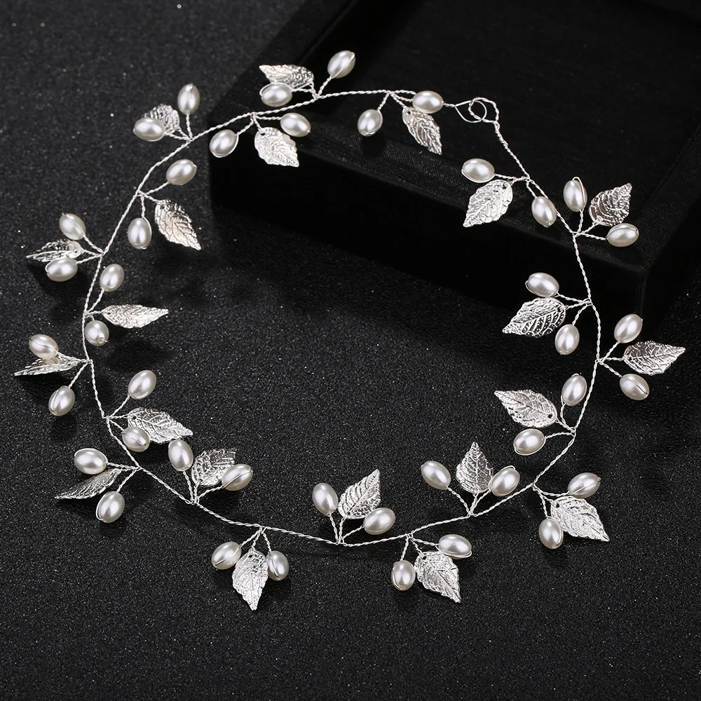

Bride Headband Pearl Leaves Jewelry Pearls Gold Leaves Sweet Wedding Bridal Headband Bride headpieces Bridesmaid Hair Headdress