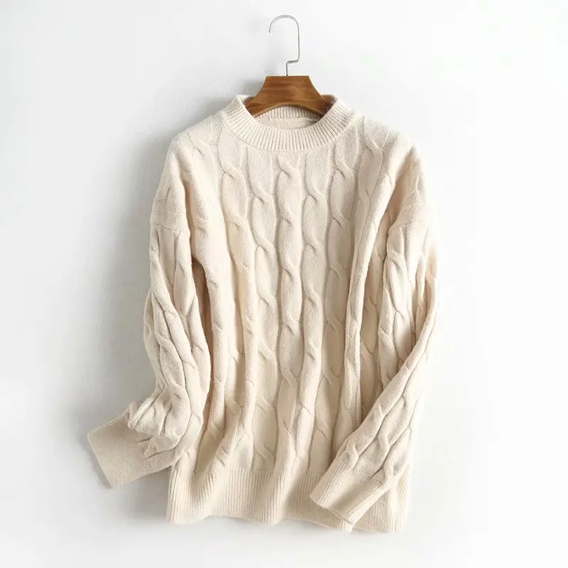 TMODA 2019 осень-зима Для женщин Хлопковые вязаные свитеры пуловеры Свободные Повседневное одноцветное Цвет О-образным вырезом вязаный