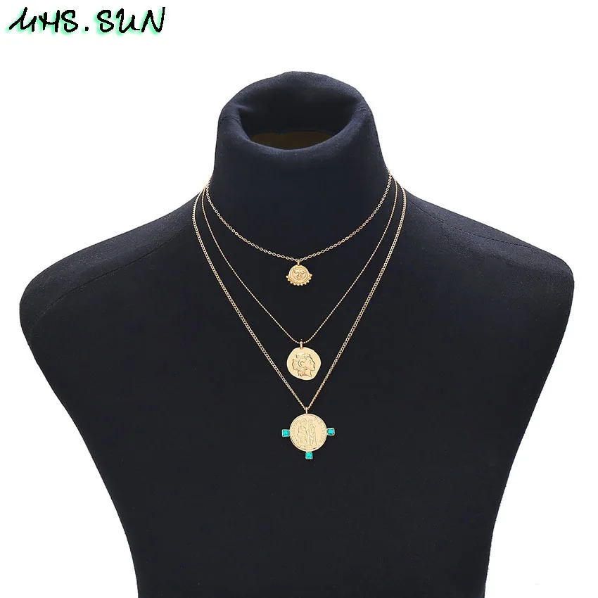 35 (11)Fashion Layered Necklace Women Chain Necklace Gold Color Vintage Sweater Necklace Trendy Jewelry For Female Gift 1Pcs