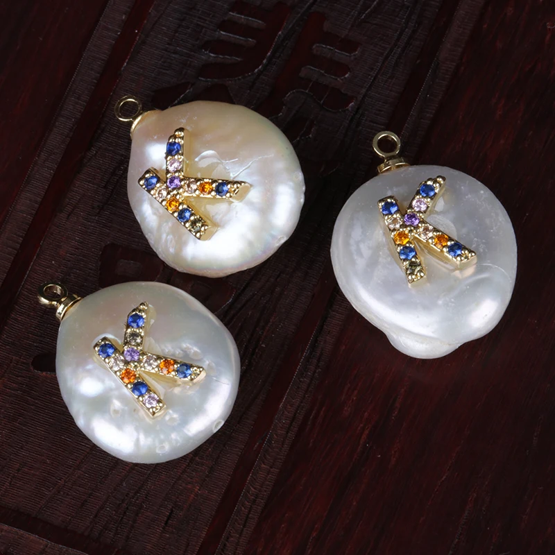 

rainbow cz pave setting initial 26 alphabet letters coin pearl bead charm pendant for choker earring wedding birthday jewelry