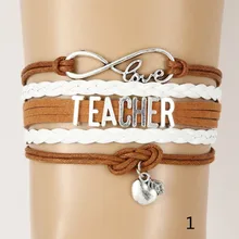 10 шт./партия) Бесконечная любовь браслеты для учительниц плетеный кожаный браслет на День учителя лучший подарок Apple Шарм ювелирные изделия