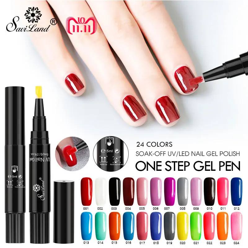 Wholesale Saviland 3 In 1 One Step Nail Gel Polish Nail Brush Pen Do Not Need Base Top Coat LED Uv Lamp Gel Lacquer Nail Art