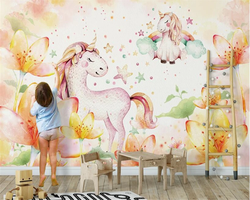 

beibehang Indoor character ultra silky three-dimensional 3d wallpaper Nordic minimalist fantasy pony children's room backdrop