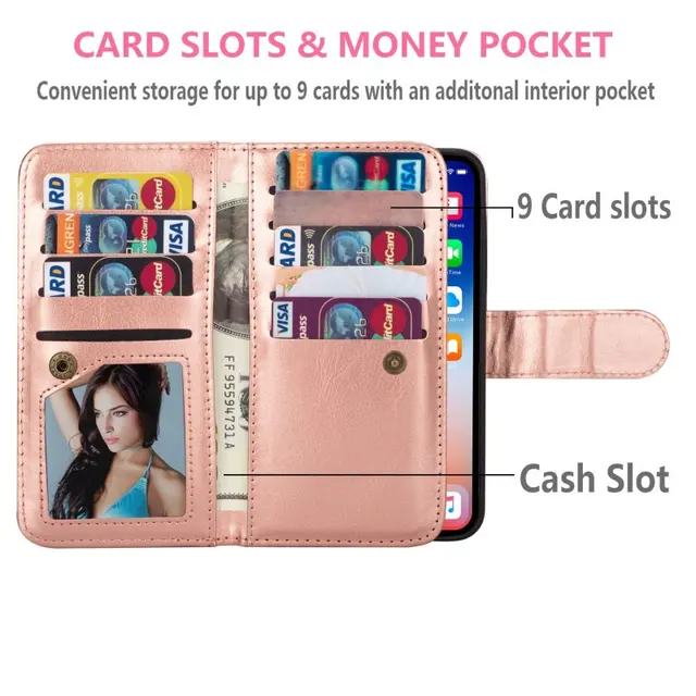 Magnetic Detachable Phone Cases Wallet for iPhone XS Max Case Leather for iPhone XR XS Max Cover Flip With 9 Credit Card Slots