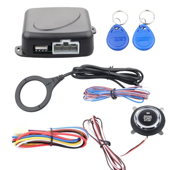 

Quality 125KHZ RFID car alarm kit code learning with engine start stop button, transponder immobilizer & auto-rearming