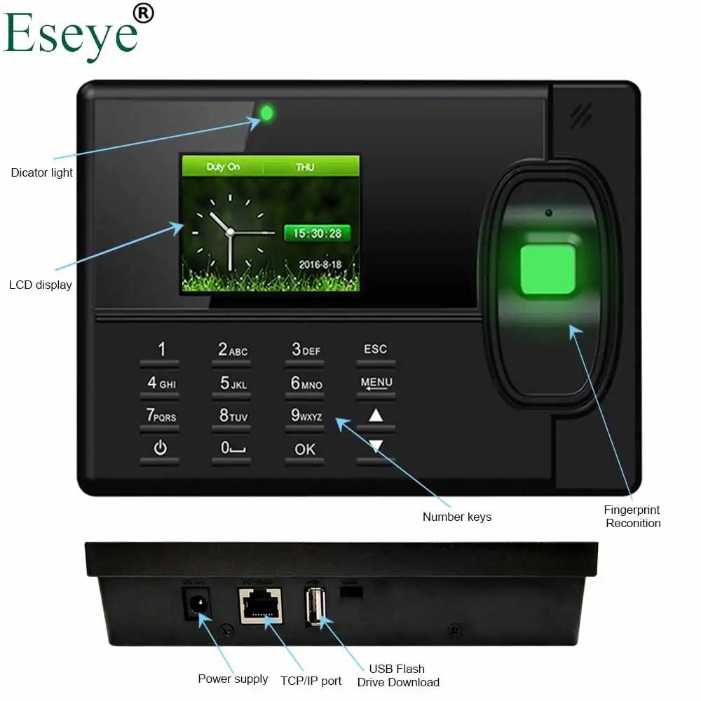 Eseye 1000Users Biometric Fingerprint Time Attendance System Fingerprint Time Clock Office Attendance Recorder Employee Machine Eseye 1000Users Biometric Fingerprint Time Attendance System Fingerprint Time Clock Office Attendance Recorder Employee Machine