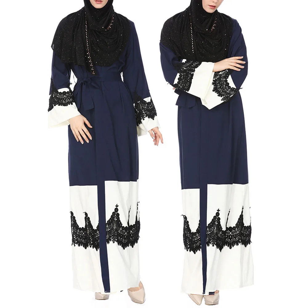 JAYCOSIN кимоно Передняя Открыть Кружева джилбаба мусульманские, исламские женщины платье макси свободный халат Повседневное случаю Хлопок