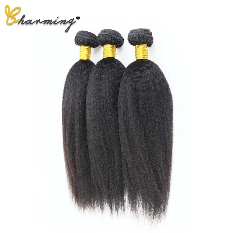 CHARMING Peruvian Kinky Straight Hair Bundles Human Hair Bundles Non-Remy Human Hair Extensions 1/3 Piece Double Weft