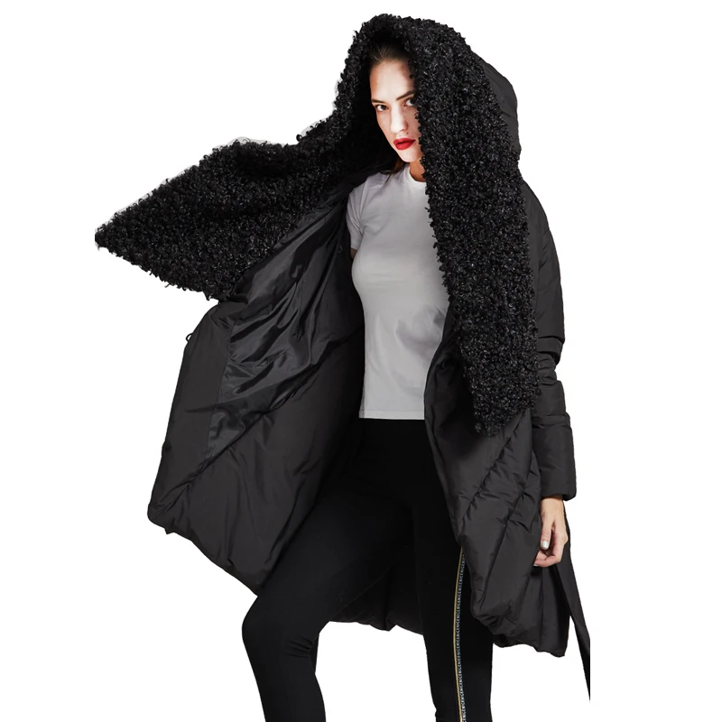 Brand Original Design 2018 Winter Women's Down Jacket Chic Cloak Duck Down Coat Woman Lamb Fur Collar Warm Female Jacket AO734