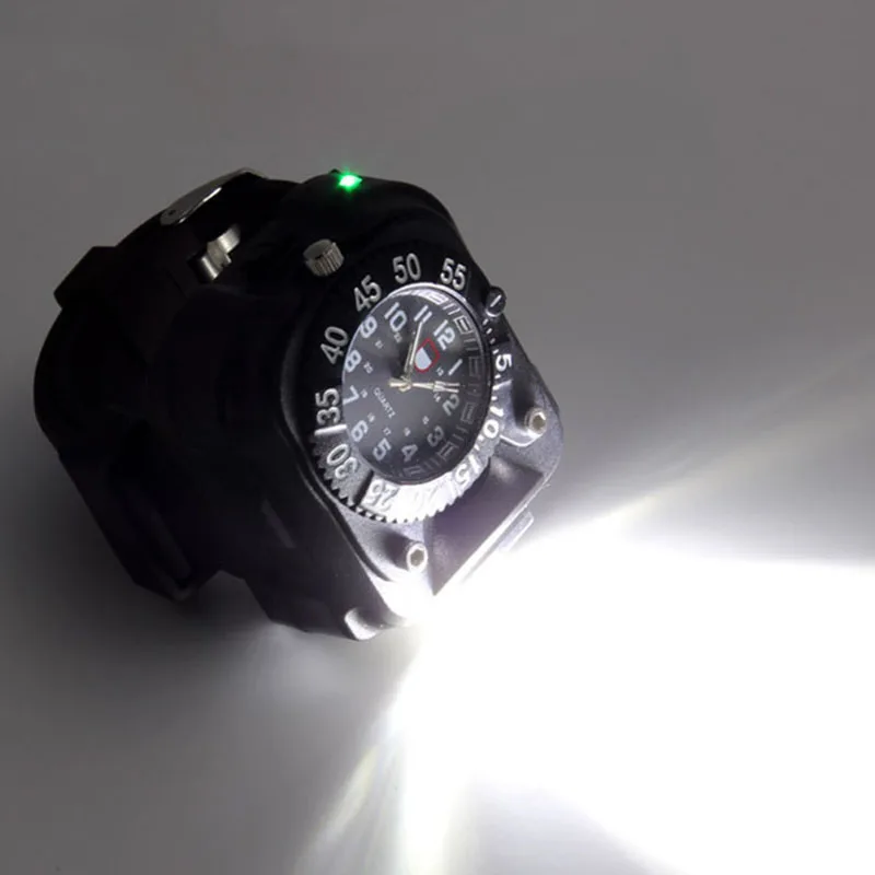 3 в 1 светодиодный наручные часы флэш-светильник фонарь светильник USB перезаряжаемая модель на запястье Тактические Водонепроницаемые мужские часы флэш-светильник черный