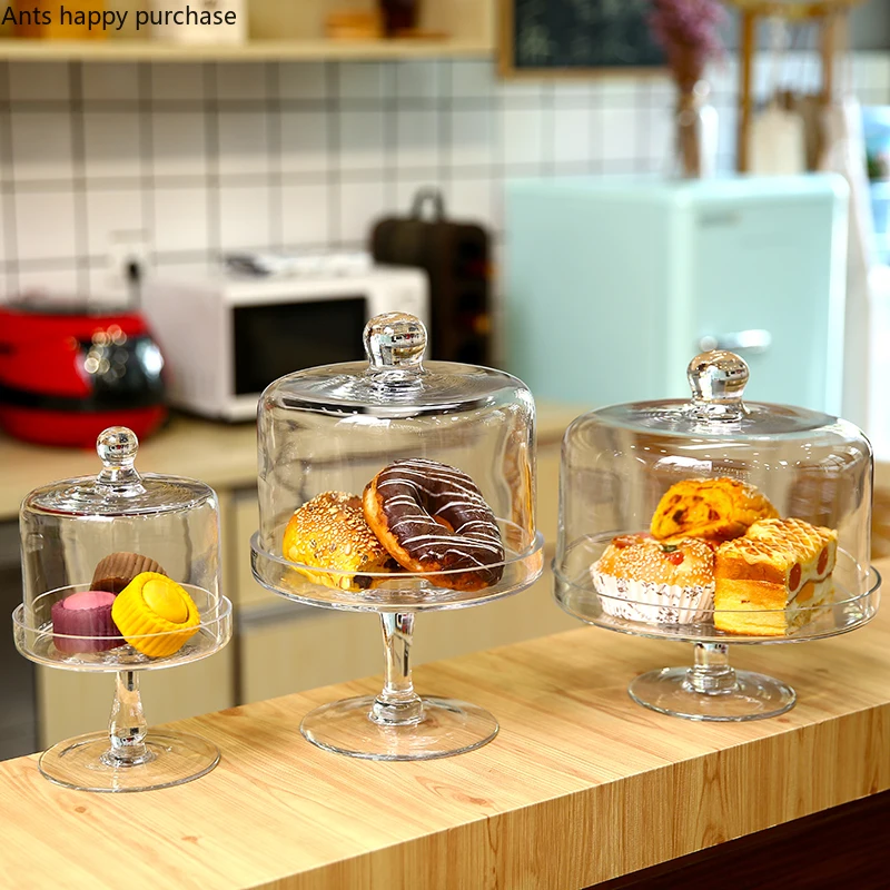 

Western-style Cake Tray Transparent Glass Cover Glass Trays Household Cake Tray Fruit Dessert bowl with Lid Storage Tray