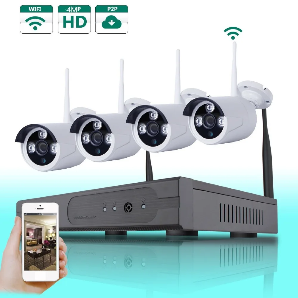 4CH 4MP WIFI SYSTEM Wireless 4MP NVR 4PCS 4MPMP IR Outdoor P2P Wifi IP CCTV Security