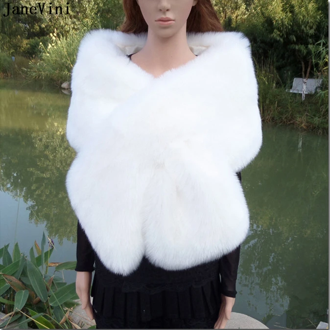 JaneVini 2019 Новое поступление белое зимнее пальто с искусственным мехом куртки теплые Болеро Элегантное свадебное платье с накидкой