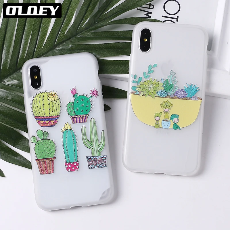 

Soft Case For iphone 11 Pro 6s 7 7Plus XS Max Flower Cactus Plants Cartoon Patterned Phone Case For iphone 8 8Plus Fundas Cover