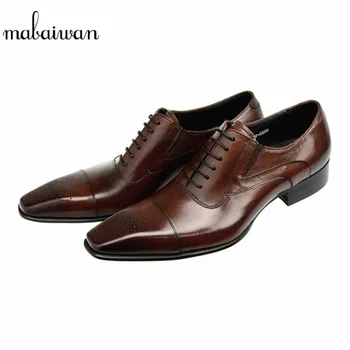 

Mabaiwan Brown High Quality Genuine Leather Dress Men Shoes Lace Up Italy Retro Business Wedding Formal Flats Shoes For Men