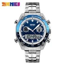 SKMEI Montres de Sport Hommes De Mode 30 M Étanche LED Électronique Montre De Luxe Choc En Acier Inoxydable Double Affichage Montres 1204