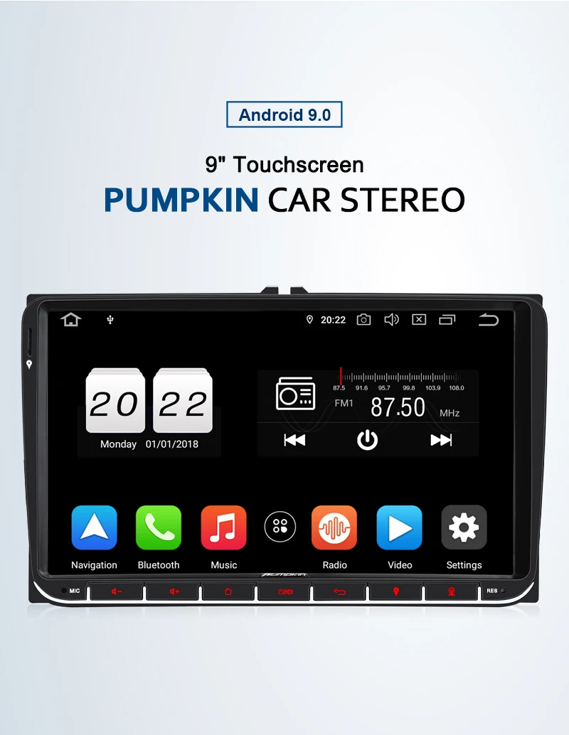 Top Pumpkin 2 din 9"Android 9.0 Autoradio GPS Navigation For Volkswagen/Skoda/Golf/Passat Car Stereo Audio NO DVD Player OBD2 DAB 1