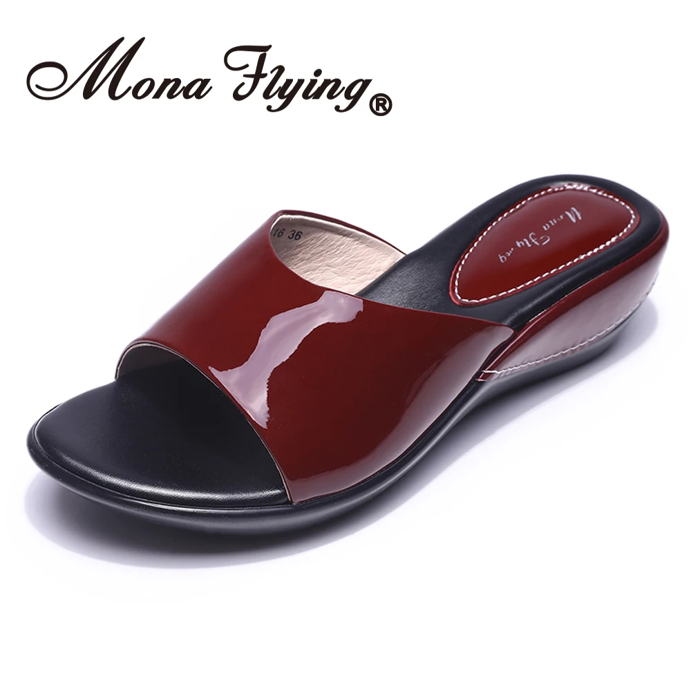

Mona Flying Women's Genuine Leather Wedge Heel Slide Sandals Casual Summer Sandals Slippers for Women 877-16