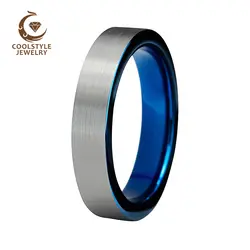 Обручальное кольцо из карбида вольфрама для мужчин и женщин, два тона, серебристый матовый, с синим покрытием, комфортная посадка 6 мм 8 мм