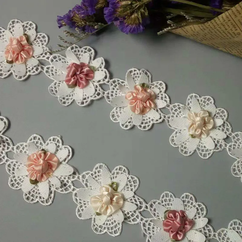 

1 yard Polyester 3D Flowers Embroidered AfricanLace Trim Ribbon Fabric Handmade Sewing Craft For Costume Hat Decoration 2018