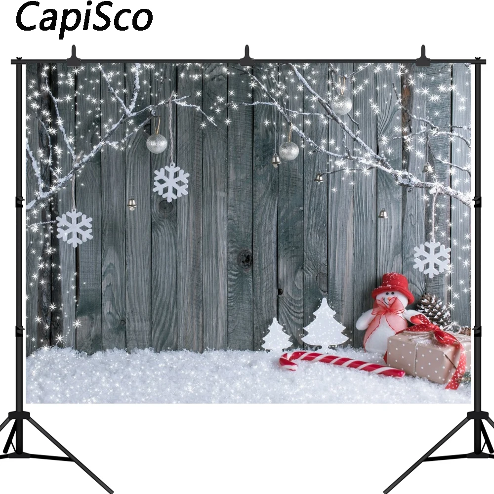 

Capisco photographic background Christmas snowman gray woodwall snowflake backdrop photocall new photobooth vinyl photography