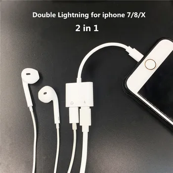 

2 in 1 Double Jack Audio Adapter for iPhone 7/8/X for iOS11 Charging Music or Call For Charging Adapter earphone