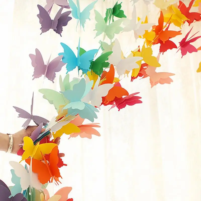 НОВЫЙ 2,7 м 3D бабочка Бумага гирлянды красочные рождественские Свадебная вечеринка баннер висит Бумага гирлянды витрине украшения комнаты