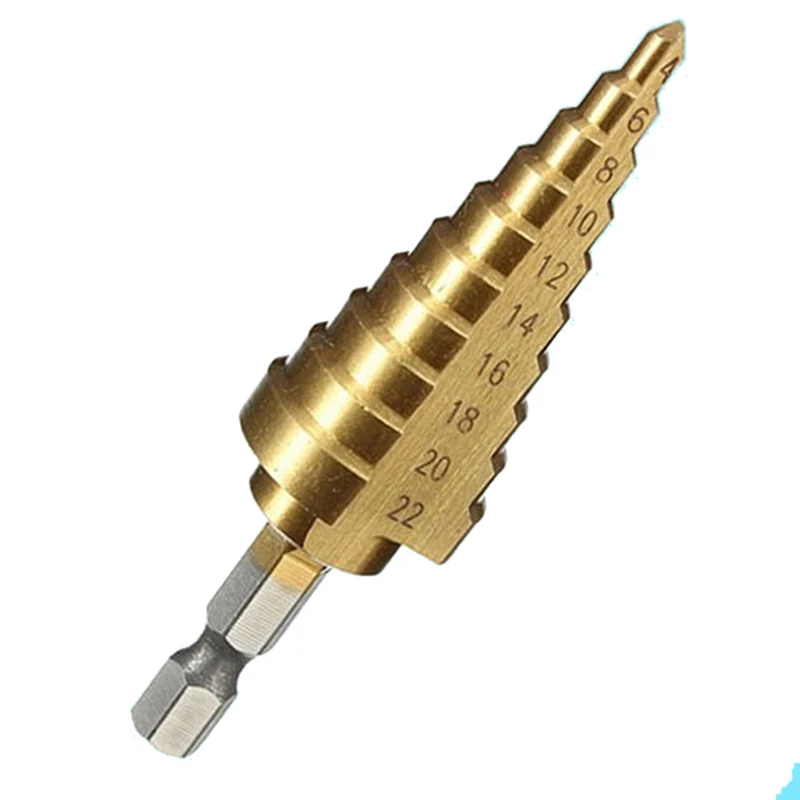 DWZ  1pc HSS Hex Titanium Coated Step Cone Drill Bit Hole Cutter Power Tools 4-22mm