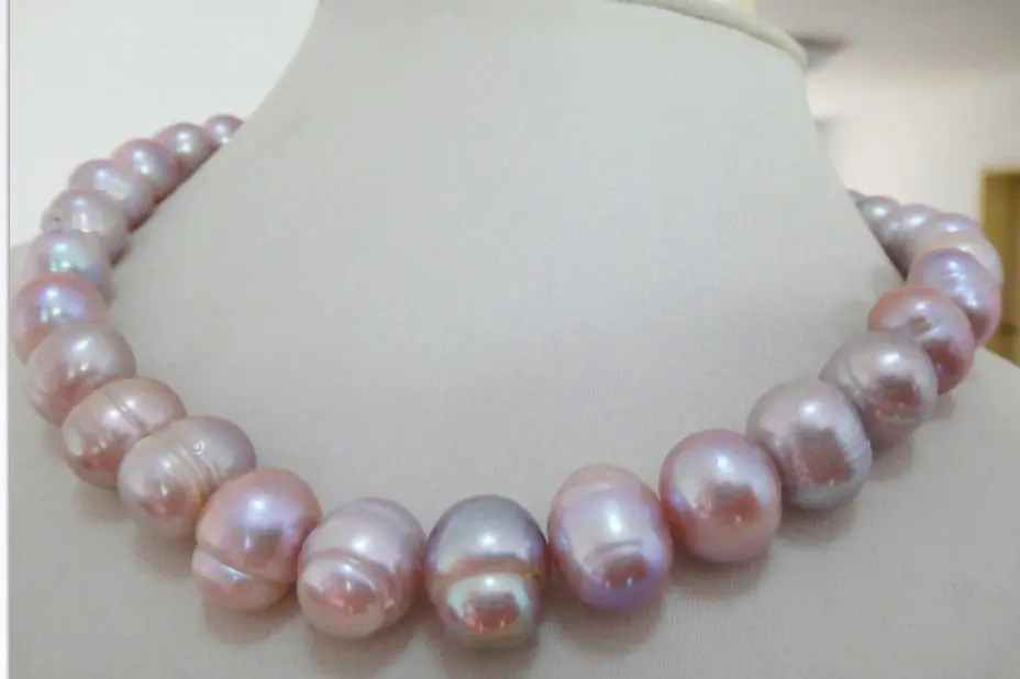 

Wholesale FREE SHIPPING >>> HUGE 18"13-15MM SOUTH SEA GENUINE GOLDEN LAVENDER PEARL NECKLACE 14KGP