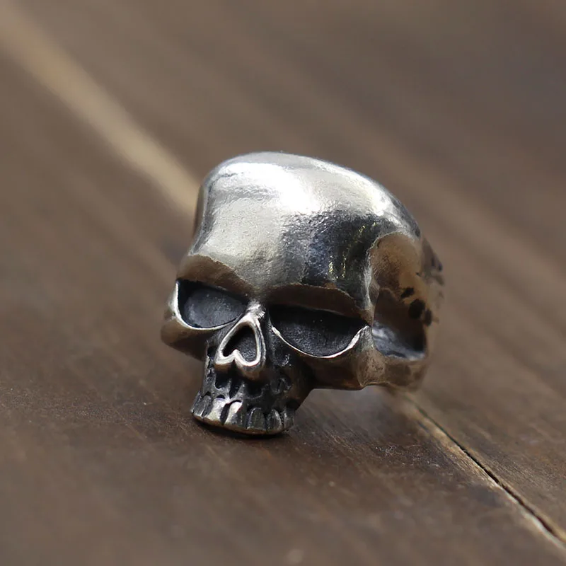 Solid Silver 925 Skull Rings Men Gothic Punk Wide Cuff Band Male Rings 100 Real 925 Sterling