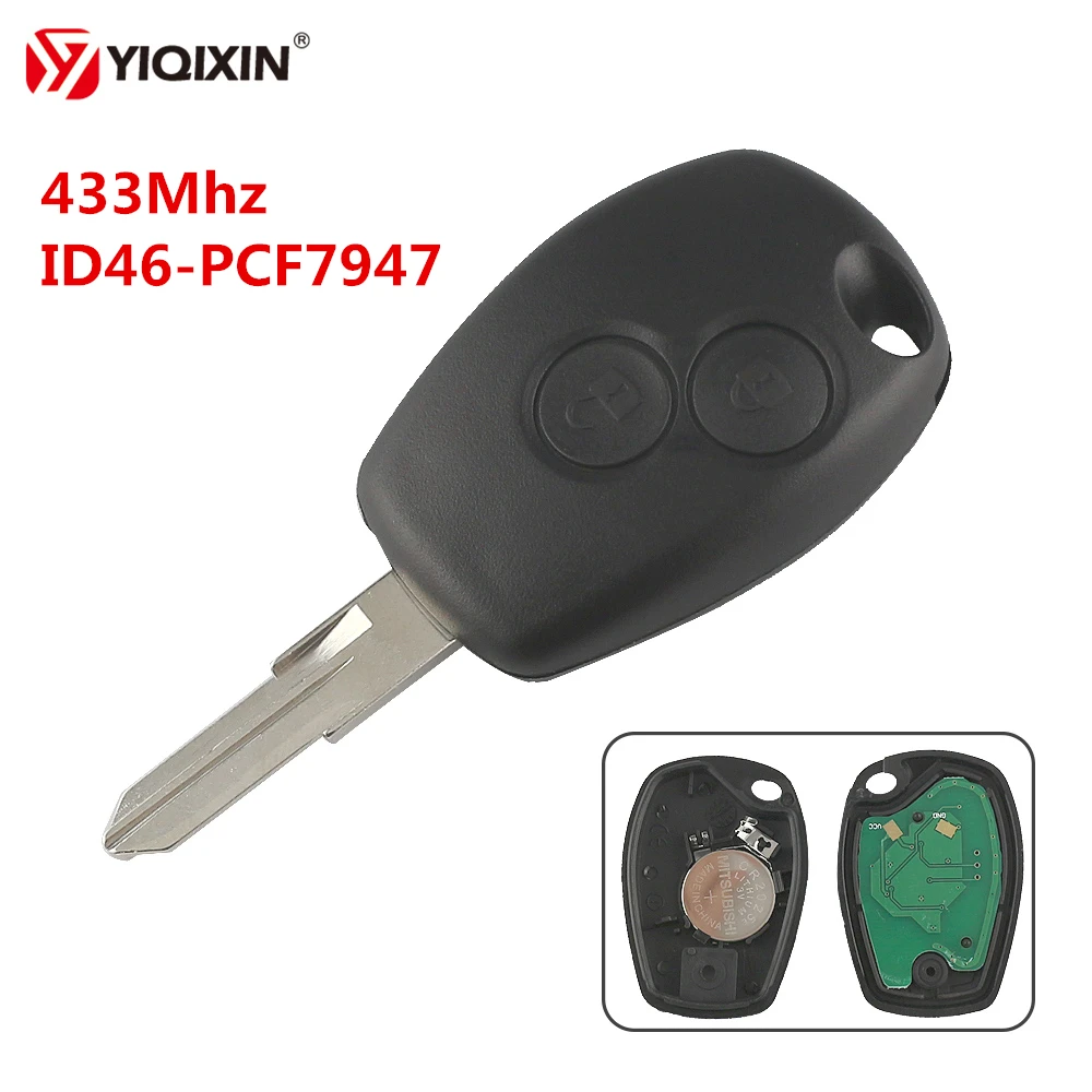 YIQIXIN 2 кнопки дистанционный ключ-брелок от машины 433 МГц ID46 PCF7947 чип, пригодный для Renault Duster Clio DACIA Logan Sandero с вакуумным лезвием 102